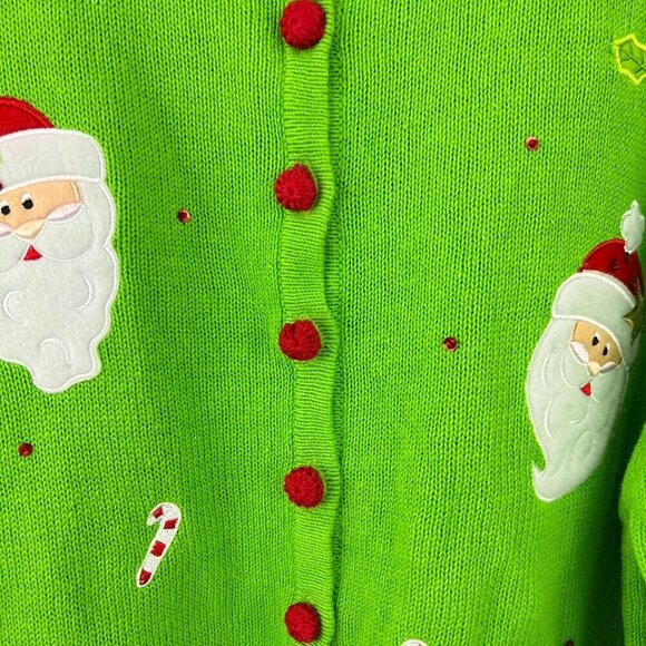 Vintage Tiara International Christmas Santa Cardigan Sweater With Red & White Tr - Picture 8 of 11